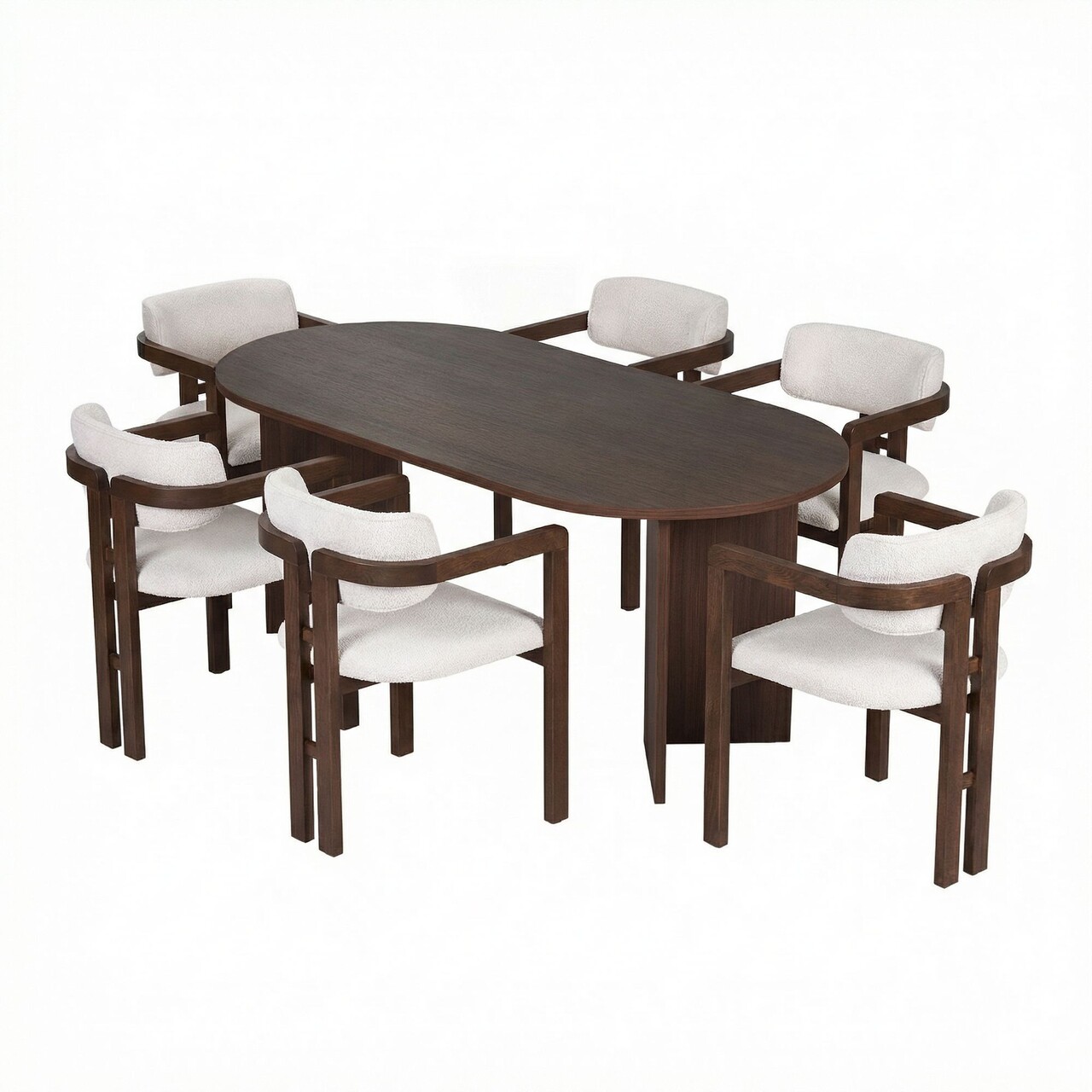 Set masă și scaune (7 piese), Hanah Home, Meridia 6, Nuc Milano / Nuc Închis / Alb - view 3