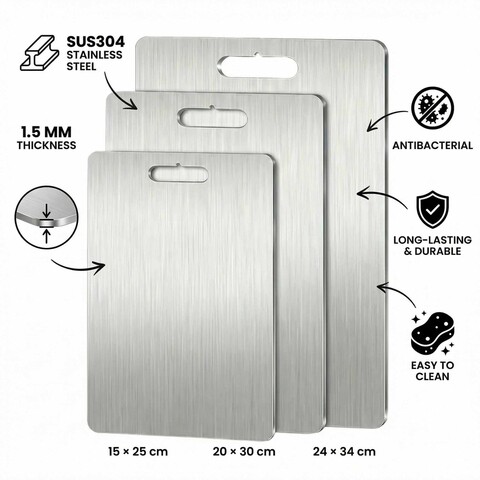 Set de tocătoare (3 piese), L'essentiel Maison, 729BNT1251, Dimensiune: 20 x 30 cm (1 bucată), Argintiu