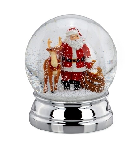 Glob de zapada, Hermann Bauer, Santa with deer XL, 10 x 12 cm, polirasina/sticla, argintiu/multicolor