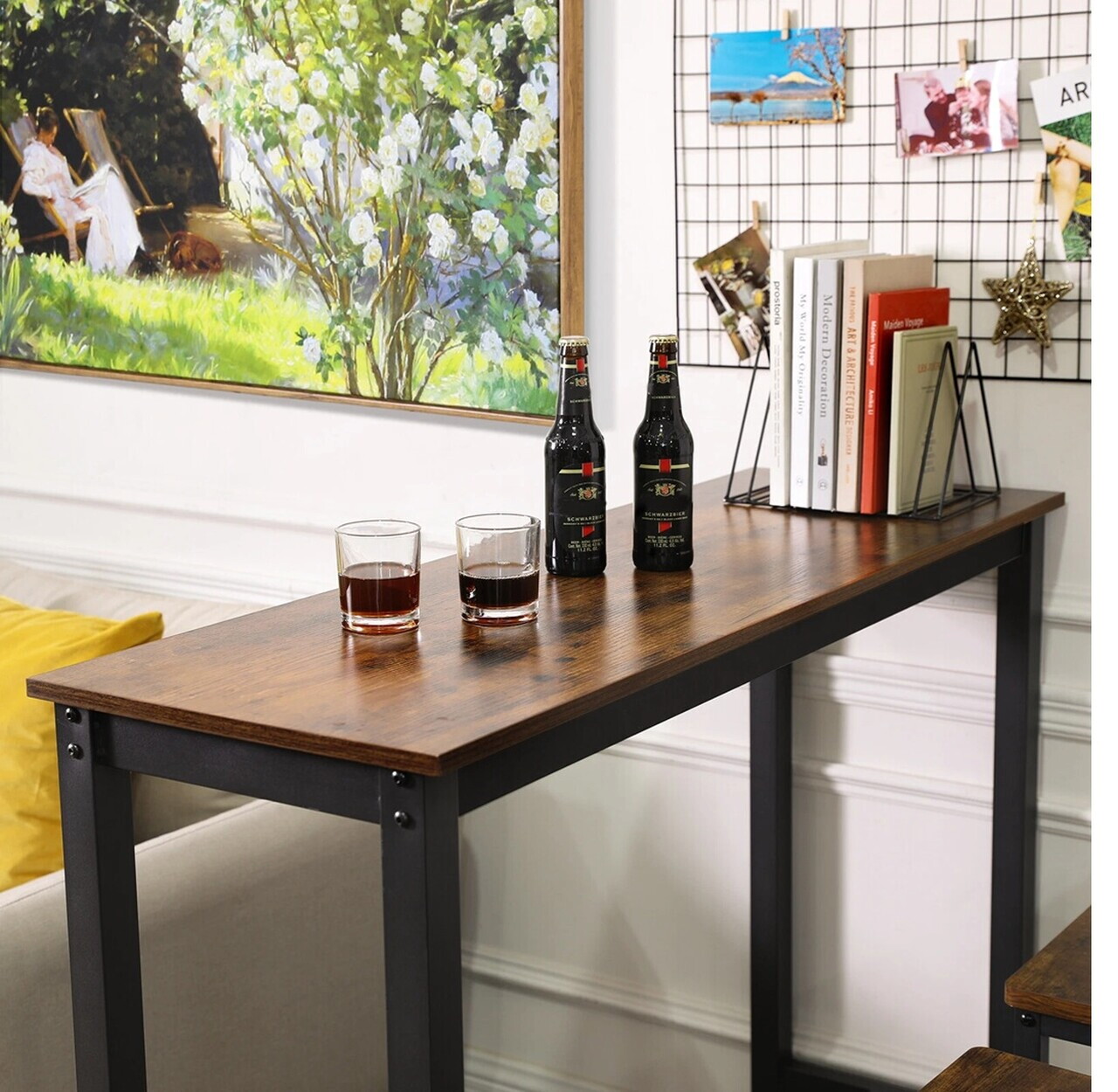 Masa de bar / consola, Vasagle, 120 x 40 x 100 cm, PAL/otel, maro rustic - view 5