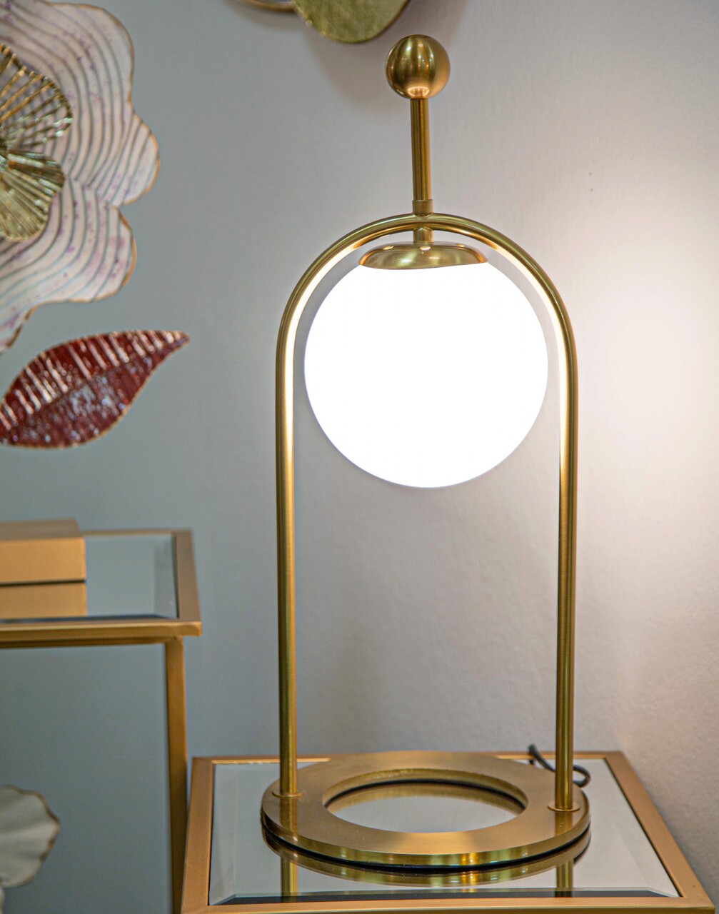 Lampa de masa Glamy Arc -B, Mauro Ferretti, Ø21 x 50 cm, 1 x E14, 40W, fier/sticla, auriu/alb