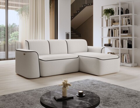 Coltar dreapta 4 locuri ELTAP, Ume, 287x190x88 cm, lemn/poliester, alb/maro inchis