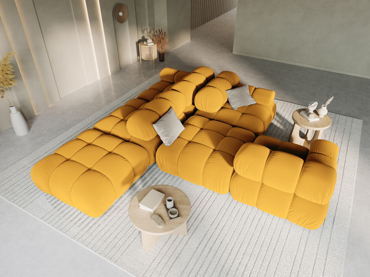 Canapea modulara dreapta 4 locuri, Bellis, Micadoni Home, BL, 282x94x70 cm, catifea, galben - view 7