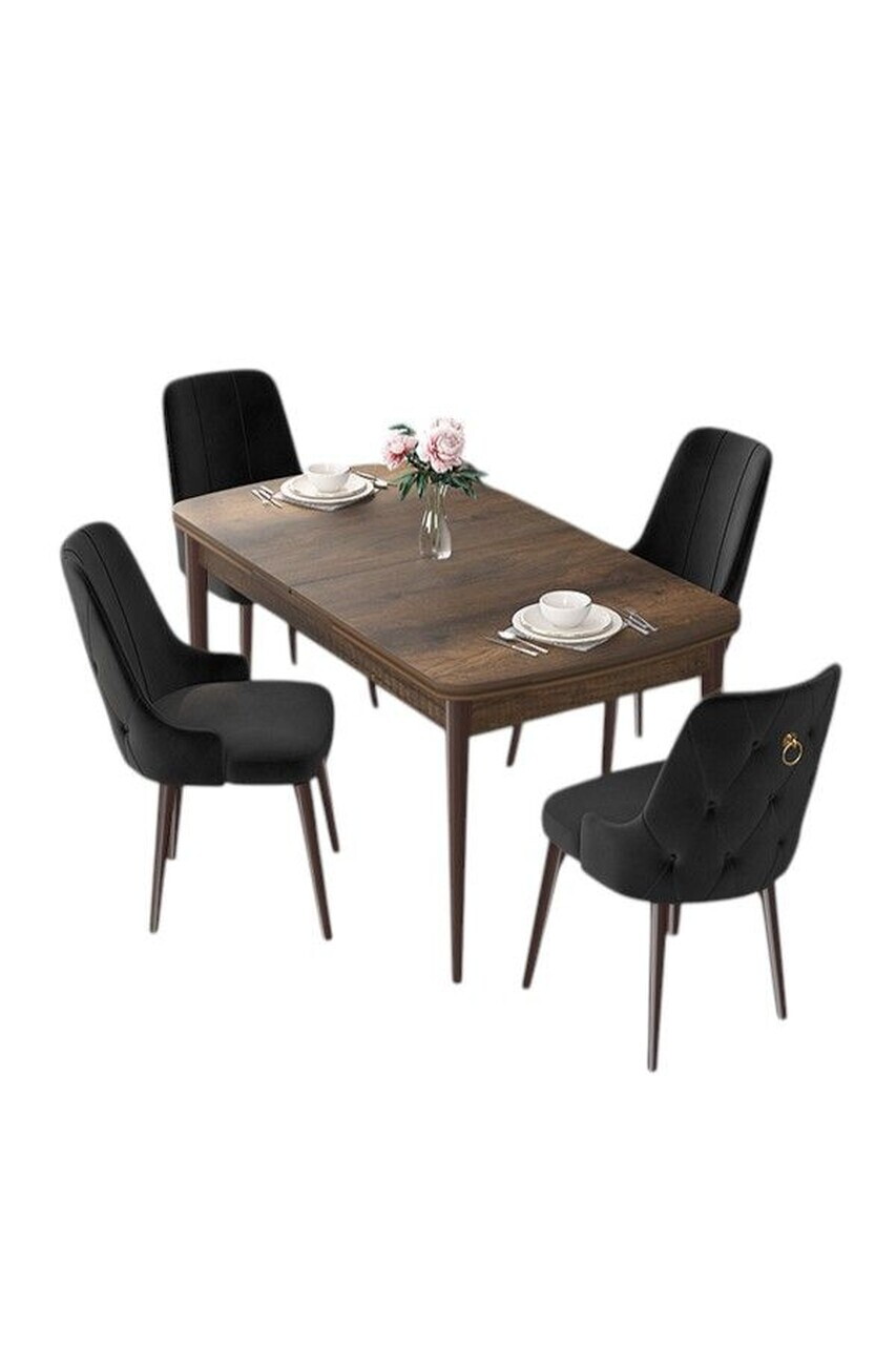 Set masa extensibila si scaune (5 piese), Hanah Home, Nex, Model baroc din lemn / Negru — imaginea 2