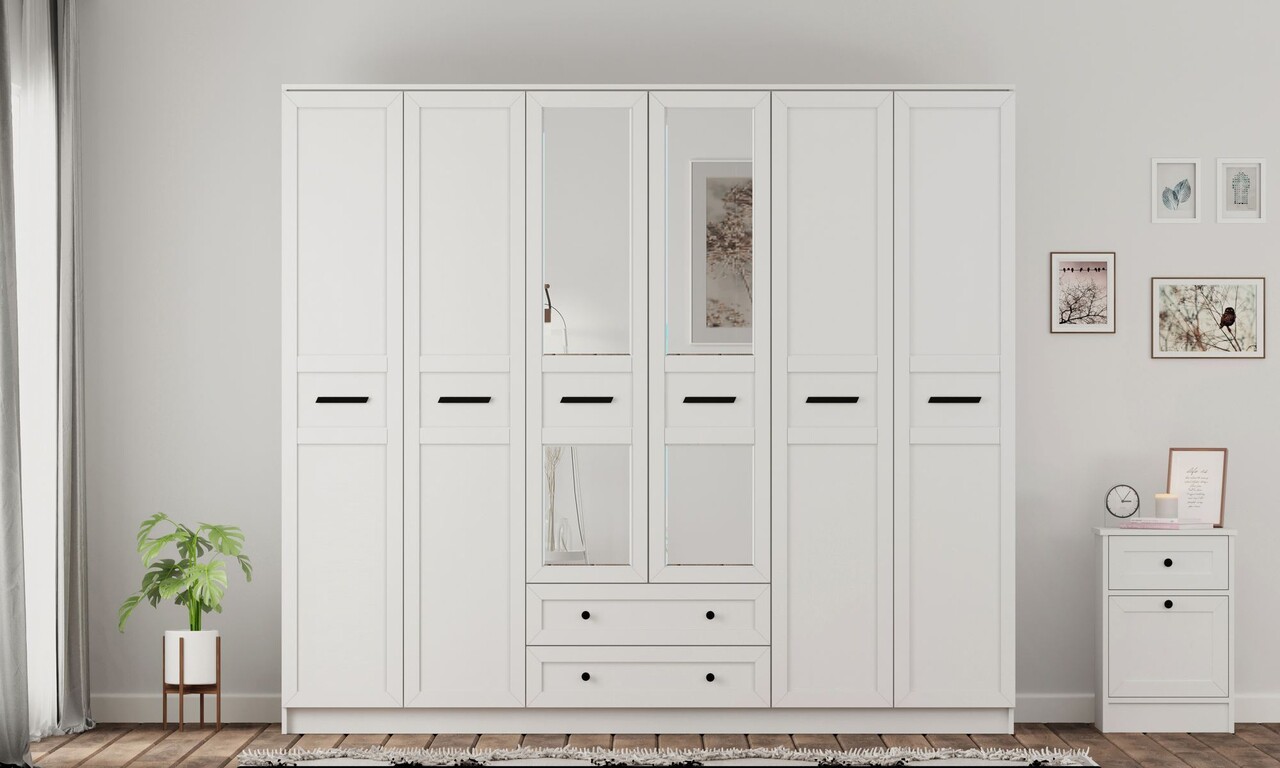 Dulap pentru haine, Rabi, Rb-168-01-013, 210x210x52 cm, Alb mat - 1 | YEO