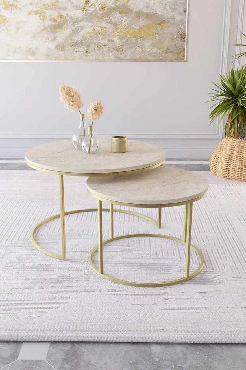 Set masute de cafea, Hanah Home, Milas, Aur / Travertin