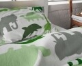 Lenjerie de pat pentru o persoana, Small Dino Green, Royal Textile, 2 piese, 140 x 200 cm, 100% bumbac flanel, alb/verde