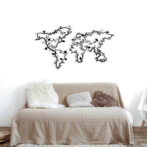 Decoratiune de perete, World Map 12, Metal, Dimensiune: 135 x 75 cm, Negru Enzo