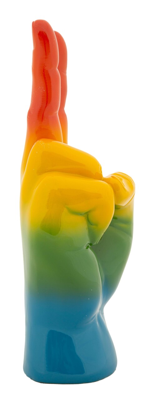 Figurina /sculptura decorativa Rainbow Hand Victory , Mauro Ferretti, 16x13x36 cm, polirasina, multicolor - imagine 8