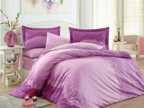 Lenjerie de pat dubla, 6 piese, 240x260 cm, 100% bumbac satinat, Hobby, Filomena, roz