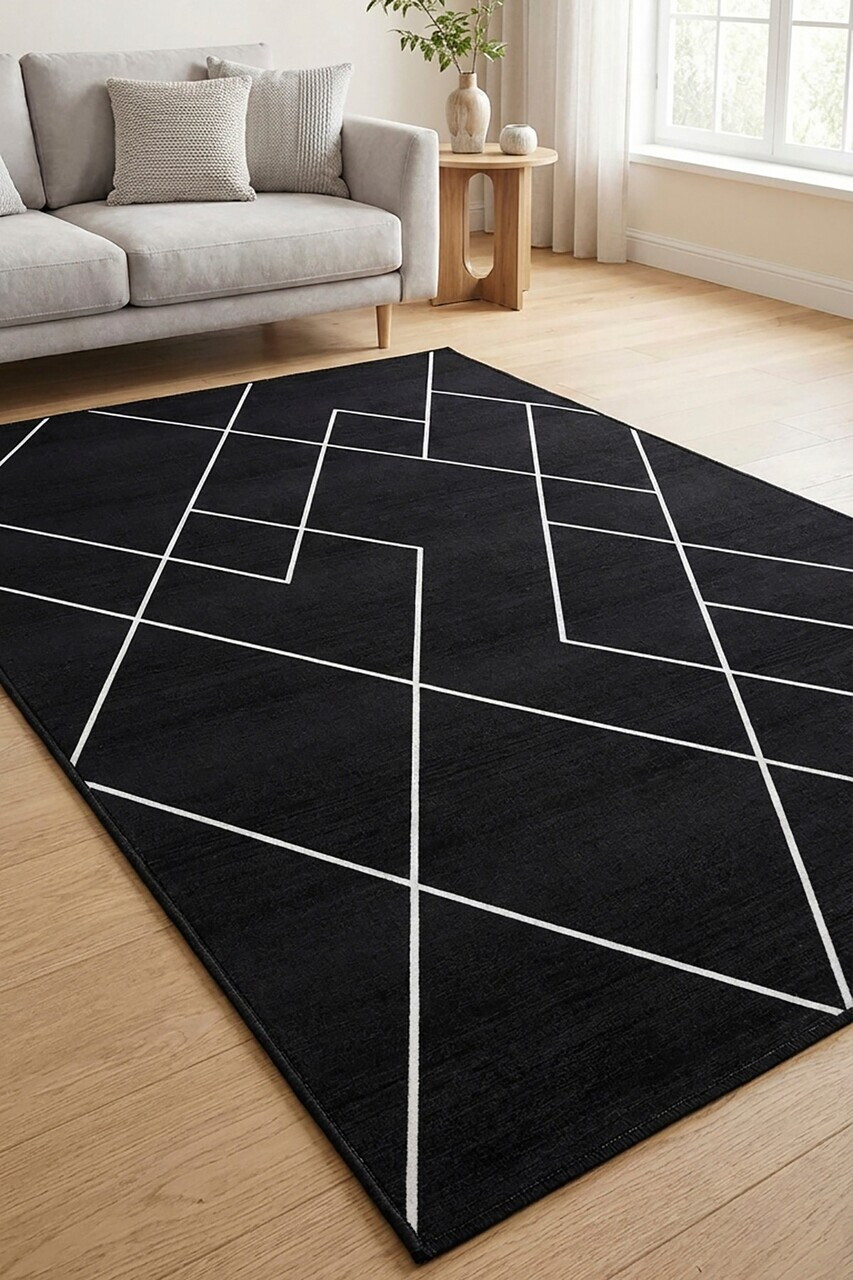 Covor, CLR-0000582-003, 120x200 cm, Poliester, Negru — imaginea 2