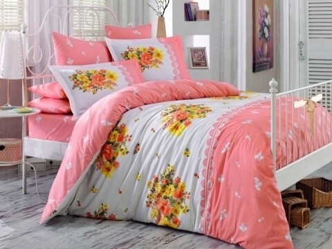 Lenjerie de pat pentru o persoana, 3 piese, 100% bumbac poplin, Hobby, Alvis, somon