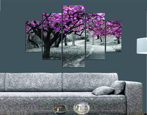 Set 5 tablouri decorative, ST034, MDF , 56 x 20 cm, Multicolor mezoni.ro