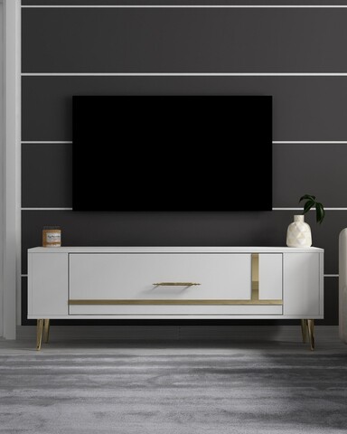 Comoda TV, Olivia, Retrop1, Alb/Auriu