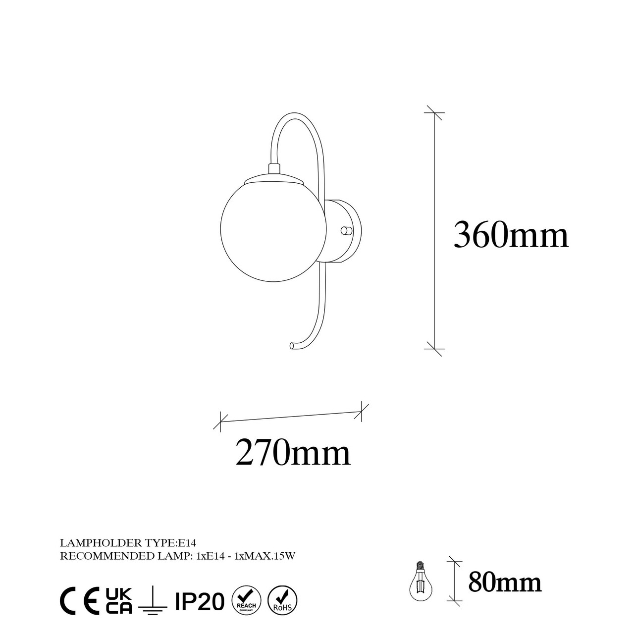 Aplica de perete, Fulgor, 942FLG2125, Metal, Negru