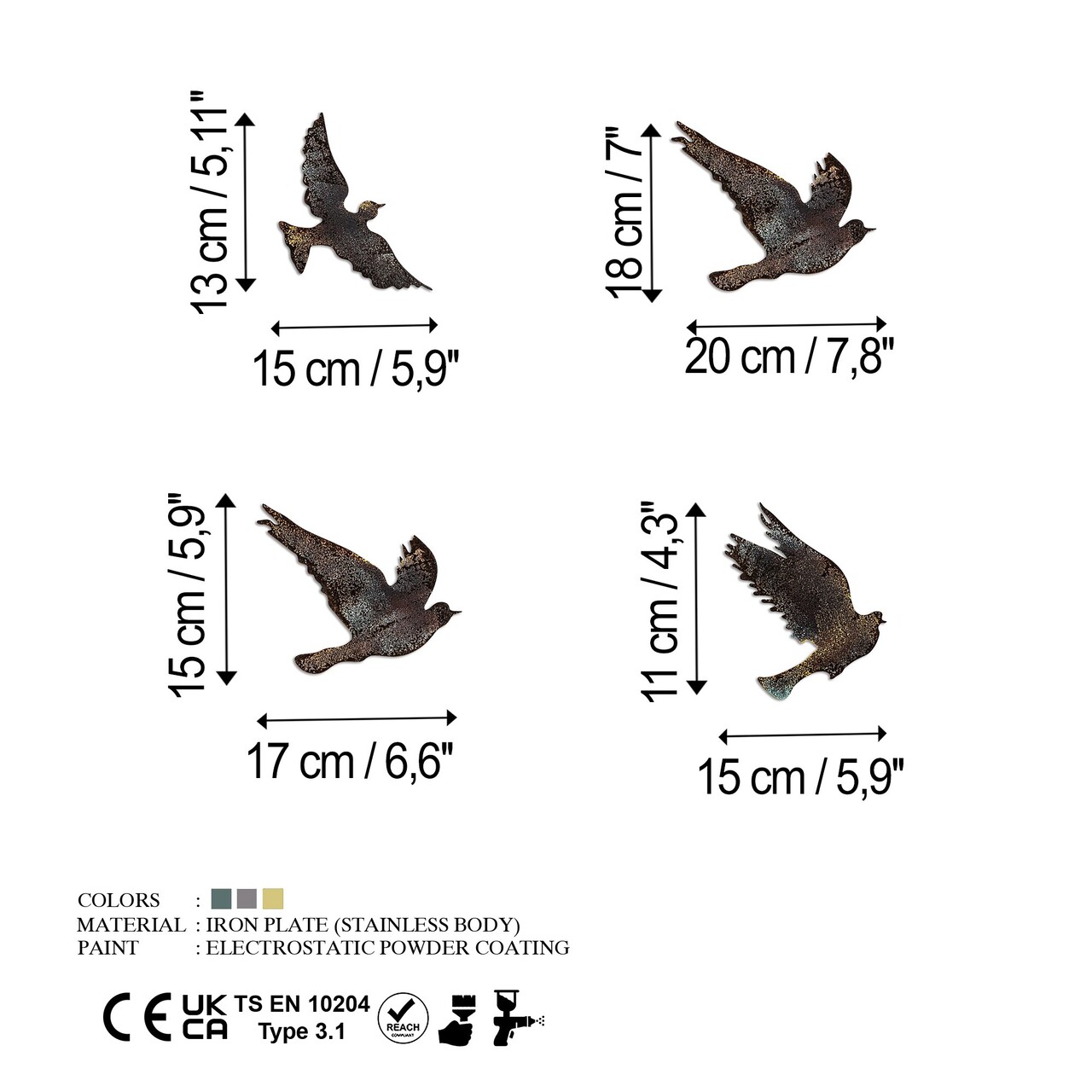 Decoratiune de perete, Birds-1, Dimensiune 1: 15 x 13 cm, Multicolor - view 7