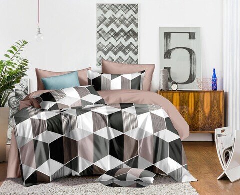 Lenjerie de pat dubla, king size, 4 piese, bs001, policoton, multicolor