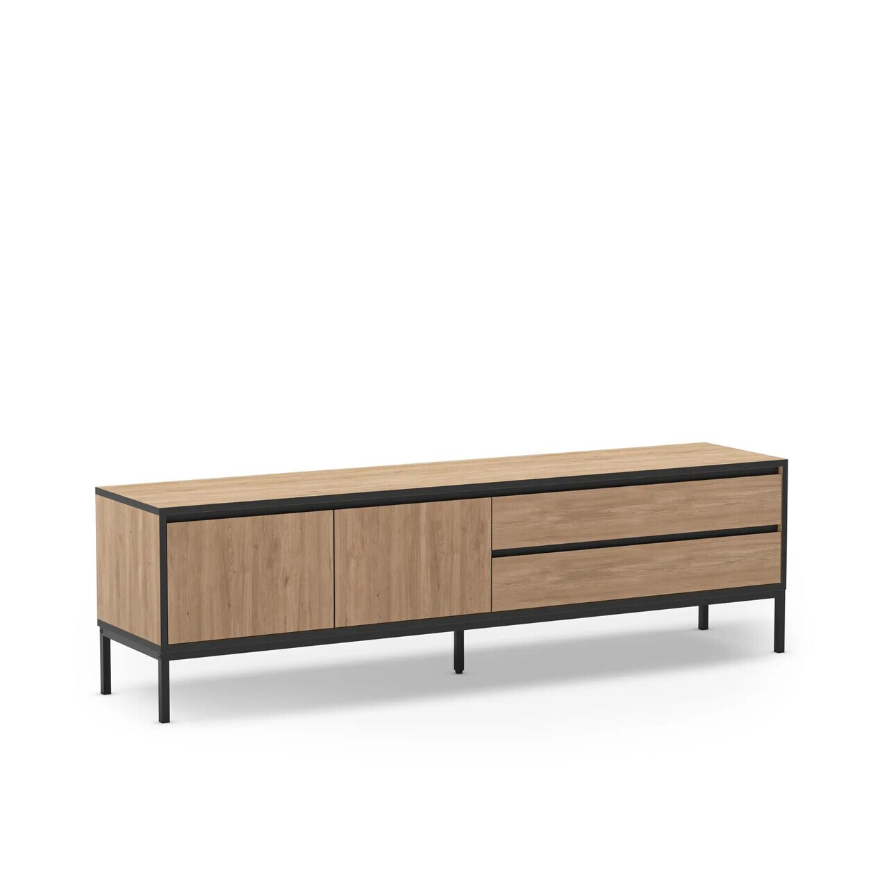 Comoda TV, Hanah Home, Lorenza, 180x55x40 cm, PAL, Stejar Sepet / Lemn Negru / Negru — imaginea 2