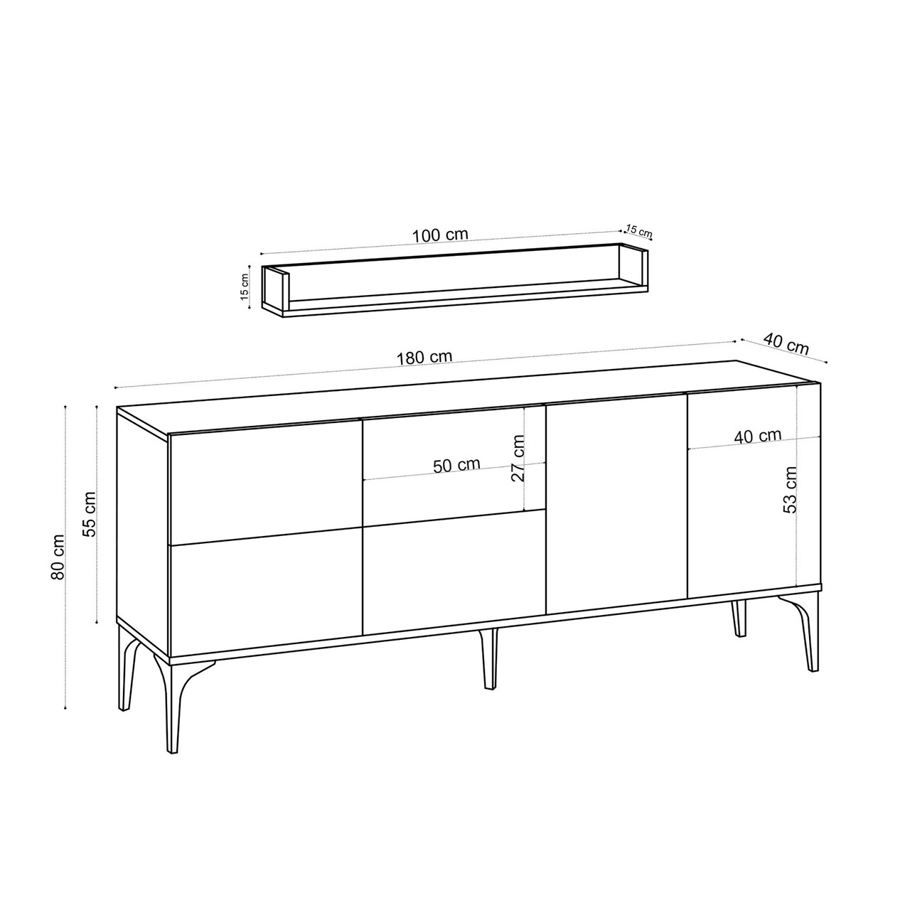 Consola, Emerald, Lucky, 180 X 80 X 40 Cm, Pal Melaminat, Alb