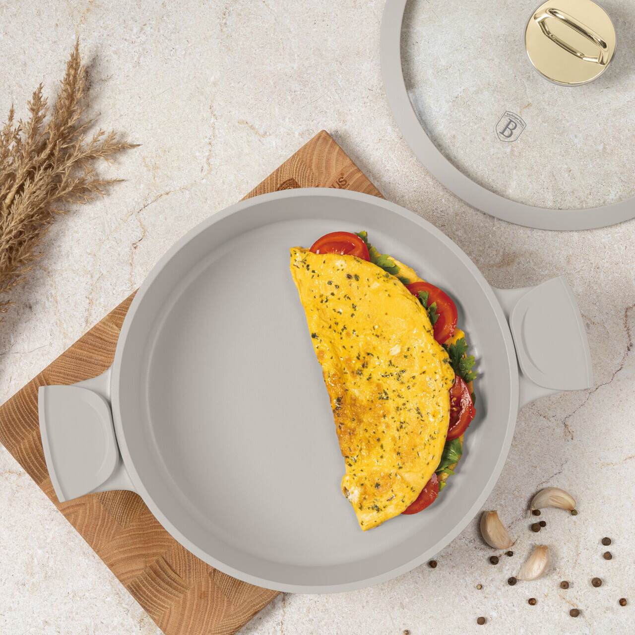 Oala cu capac Berlinger Haus, Sahara, 28 cm, 4.2 L, fonta, crem mat - imagine 2