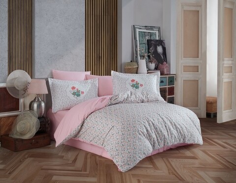 Lenjerie de pat dubla, 4 piese, 200x220 cm, 100% bumbac poplin, hobby, lisa v2, roz somon