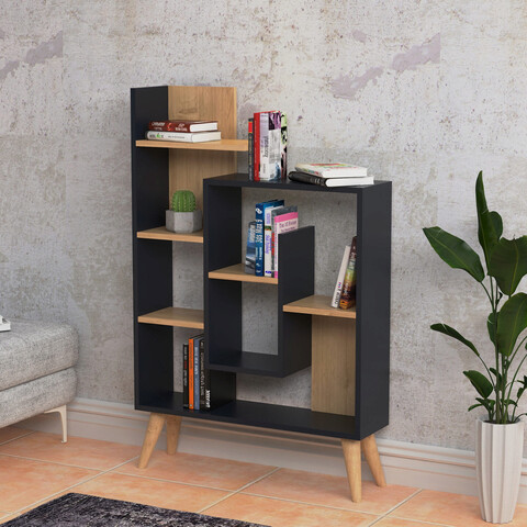 Corp biblioteca, Lagomood, New Sally, 82.2×126.2×22 cm, Antracit / Stejar Lagomood