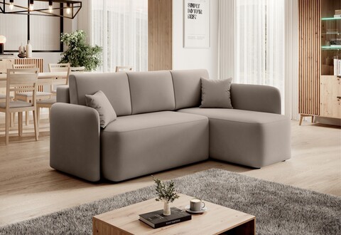 Coltar extensibil dreapta 3 locuri ELTAP, Hadson, 206x150x89 cm, lemn/poliester, bej inchis