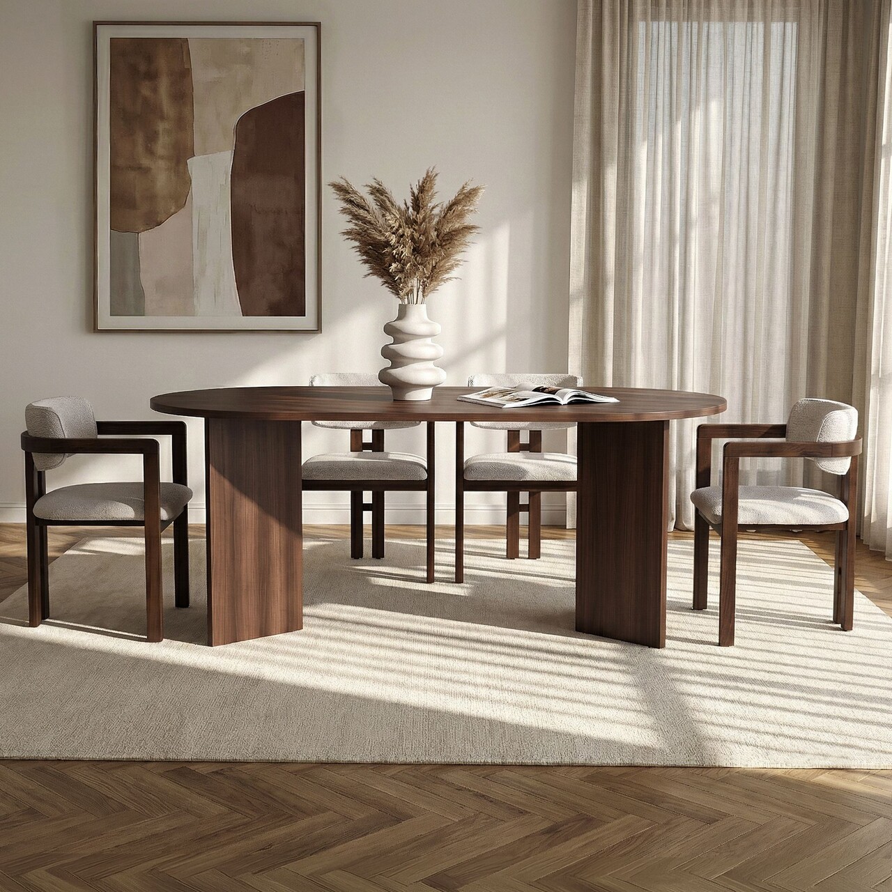 Set masă și scaune (5 bucăți), Hanah Home, Meridia 4, Nuc Milano / Nuc Închis / Alb - view 2