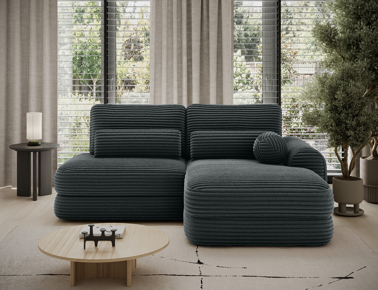 Coltar extensibil dreapta 3 locuri ELTAP, Ripeli, 217x175x96 cm, lemn/catifea din poliester, verde inchis — imaginea 3