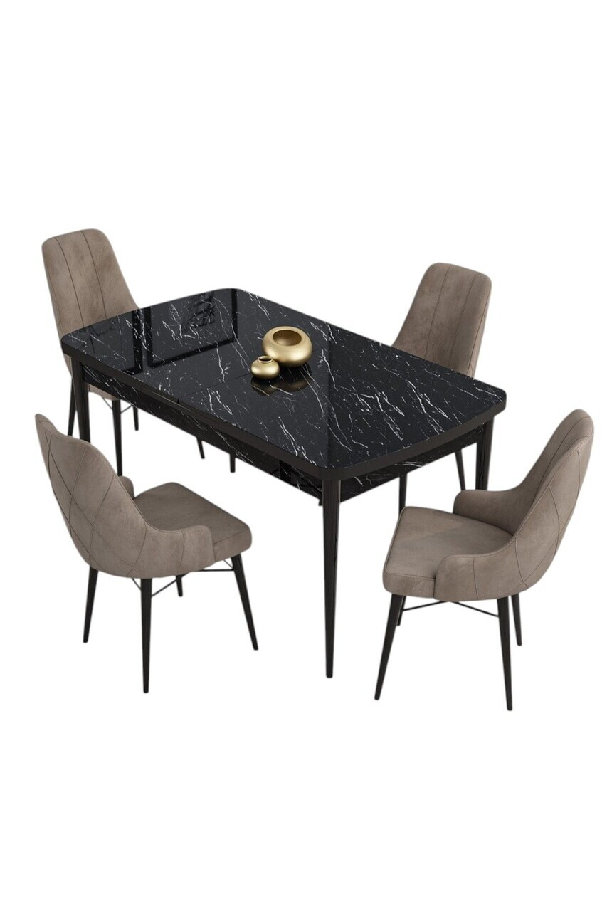 Set masa extensibila si scaune (5 piese), Hanah Home, Kar, Model de marmură neagră / Cappuccino — imaginea 2