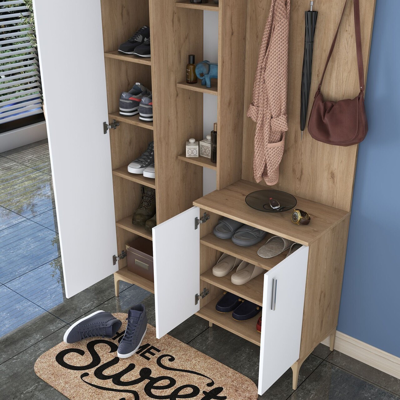 Cuier de perete, Hanah Home, EA120, 120x240x37.5 cm, PAL melaminat, Nuc/Alb - view 6
