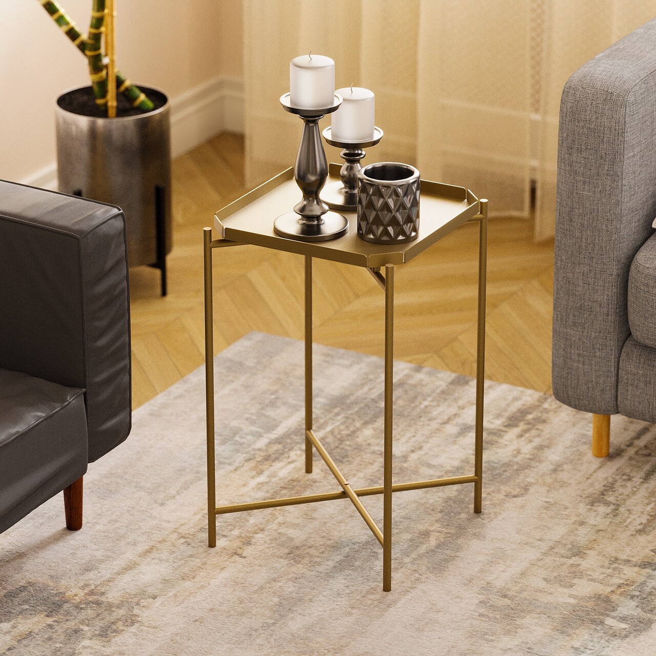 Masuta de cafea, Cerritos, Shb-008-A, 46x56x46 cm, Metal, Auriu - 1 | YEO