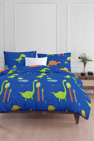 Lenjerie de pat pentru o persoana 2 piese, Dinolar - Dark Blue, Eponj Home, 65% bumbac/35% poliester