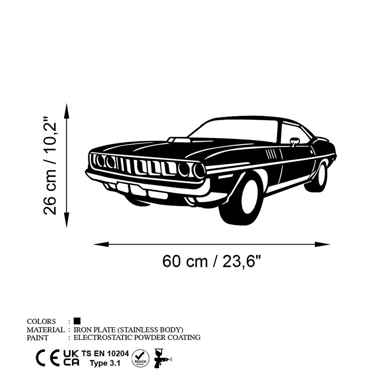 Decoratiune de perete, Plymouth Barracuda 1971, Dimensiune: 60 x 26 cm , Negru — imaginea 6