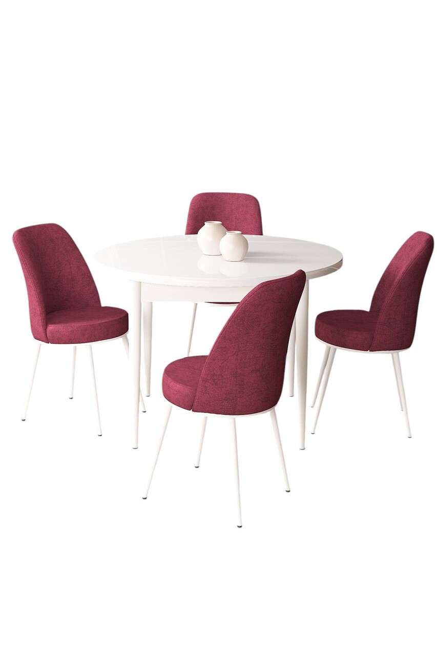 Set masă și scaune (5 bucăți), Hanah Home, Tor, Alb / Burgundia - view 2