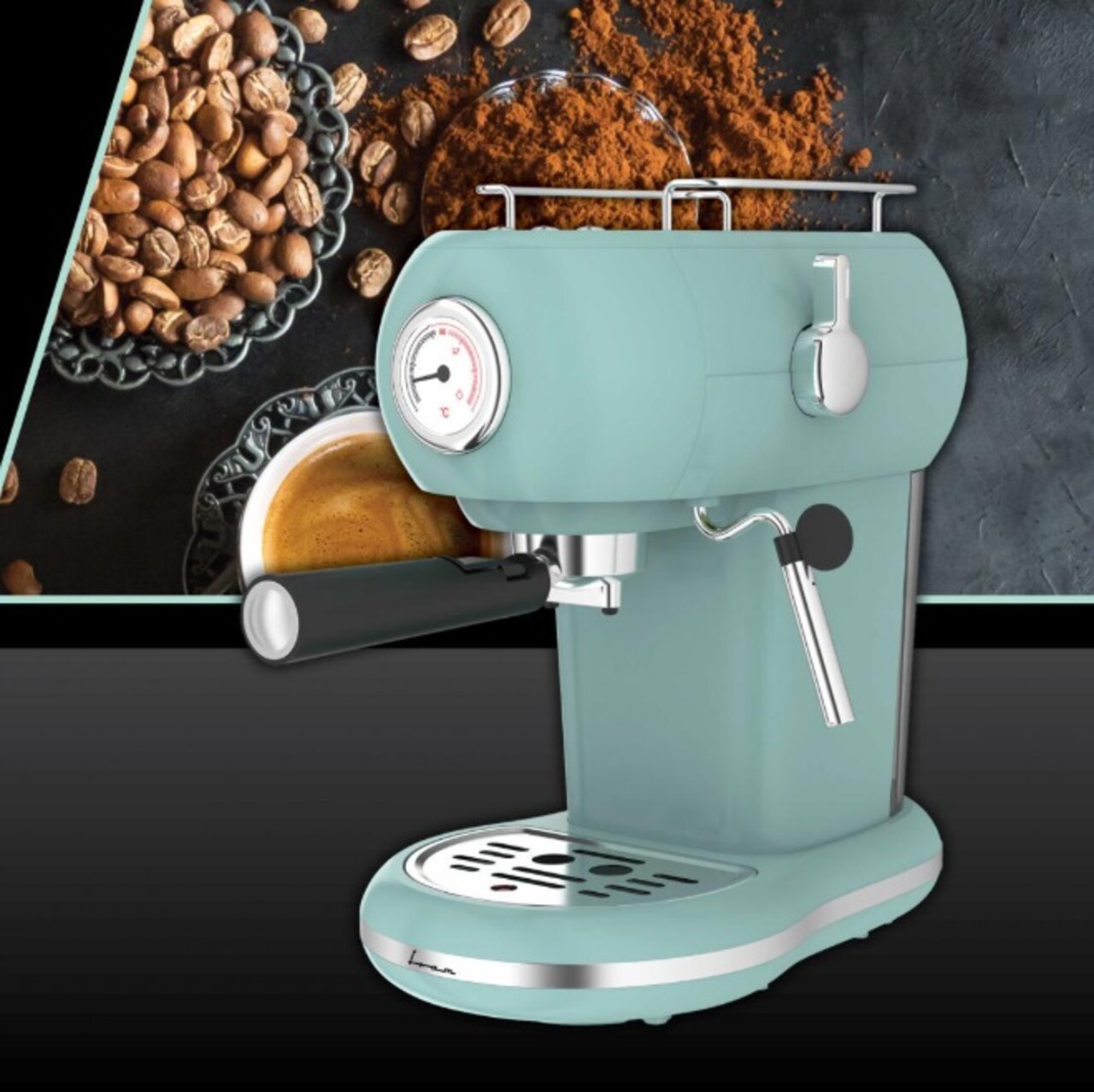 Espressor Fram, 1100W, 15 Bar, 1.2L, turcoaz