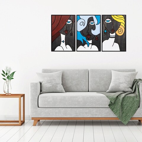 Decoratiune de perete, Our Girls 1, Placaj, 39 x 59 cm, 3 piese, Multicolor mezoni.ro