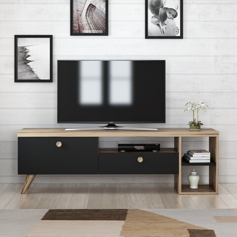 Comoda TV Parion, Inarch, 150x35x47 cm, natural/negru 150x35x47
