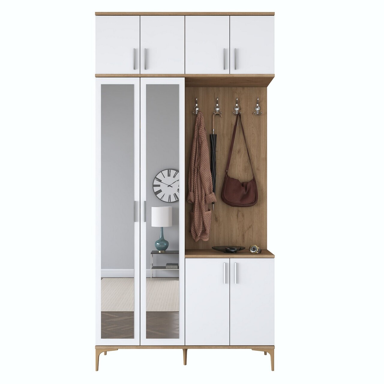 Cuier de perete, Hanah Home, EA153, 120x240x37.5 cm, PAL melaminat, Nuc/Alb - view 9