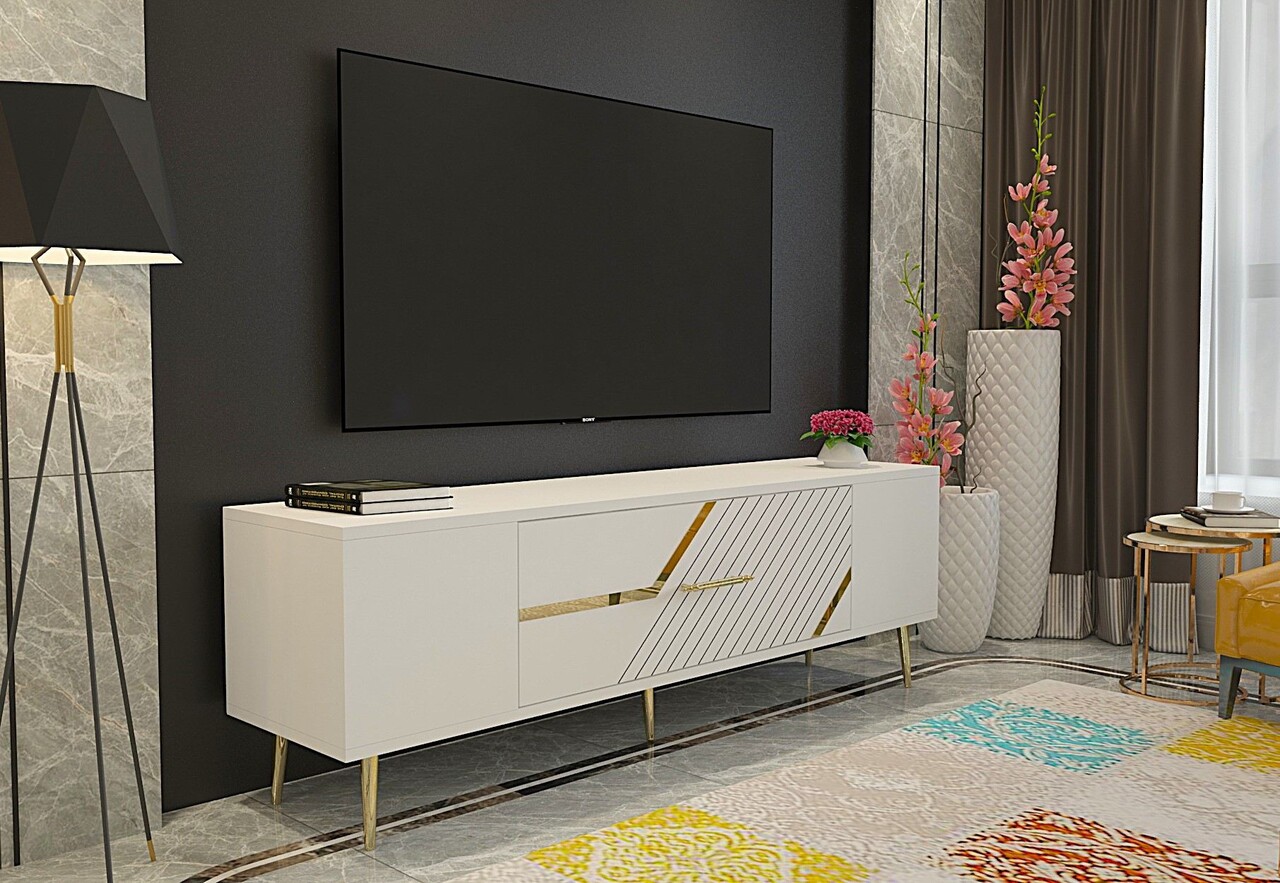 Comoda TV, Olivia, Dekolp5, Alb/Auriu - 1 | YEO