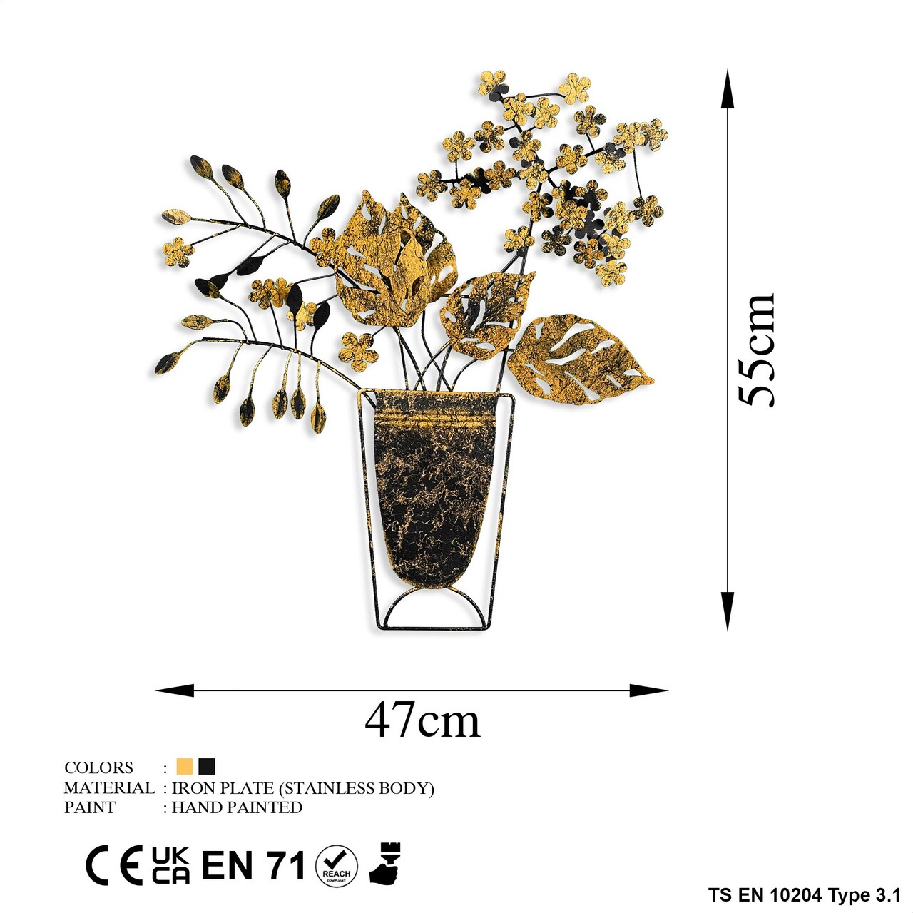 Decoratiune de perete, Flowers in Pots, Metal, Dimensiune: 47 x 55 cm, Multicolor