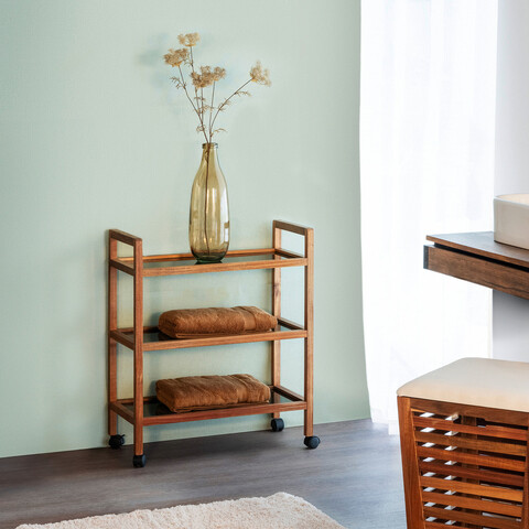 Organizator baie Fondi, Wenko, 65x31x76.5 cm, lemn acacia/sticla/plastic, maro/negru