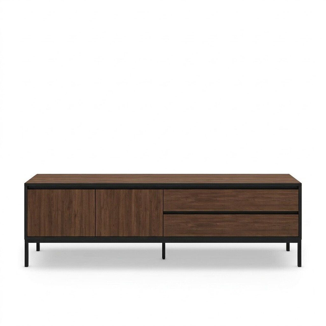 Comoda TV, Hanah Home, Lorenza, 180x55x40 cm, PAL, Nuc Milano / Negru lemn / Negru — imaginea 3
