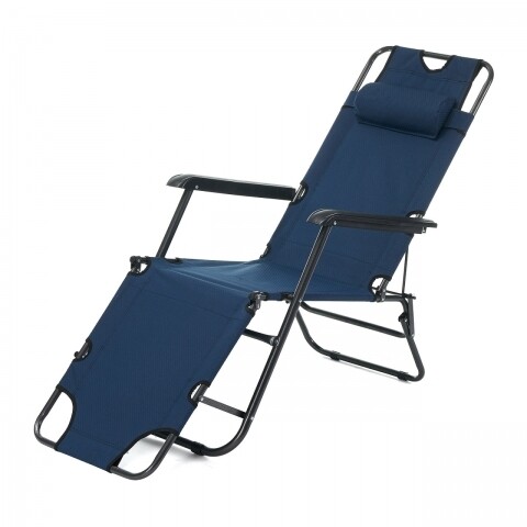 Sezlong pliabil cu tetiera, Heinner, 178x60x79cm, albastru inchis