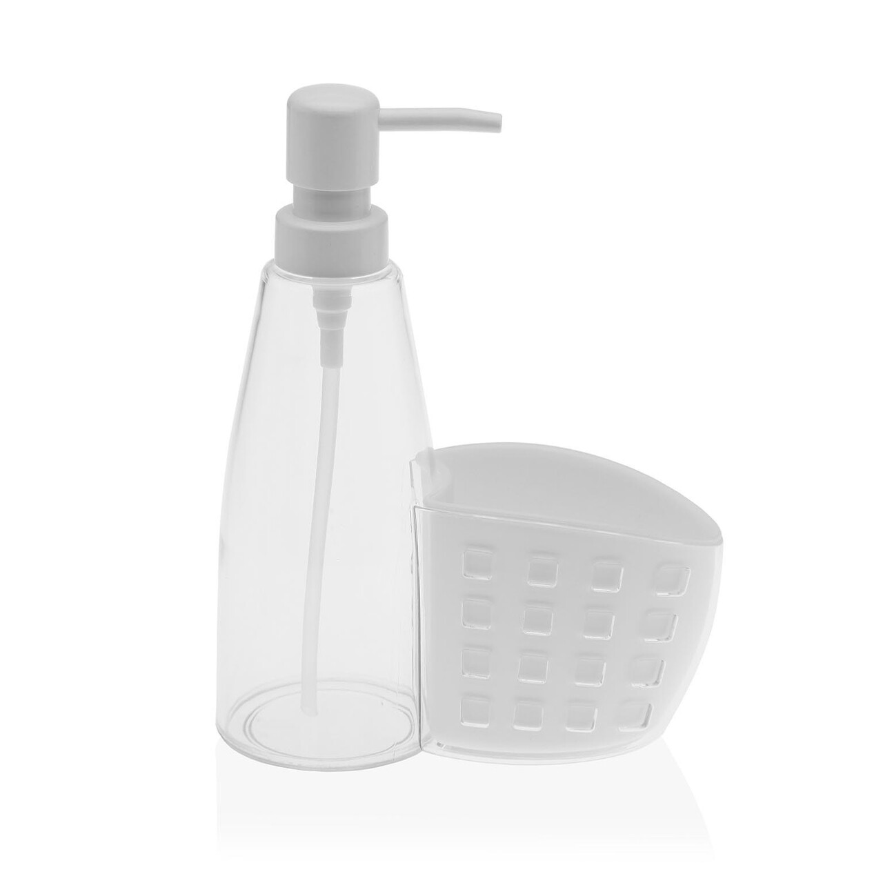 Dozator detergent lichid cu suport burete Zain, Versa, 15 x 7 x 20.5 cm, polistiren, alb