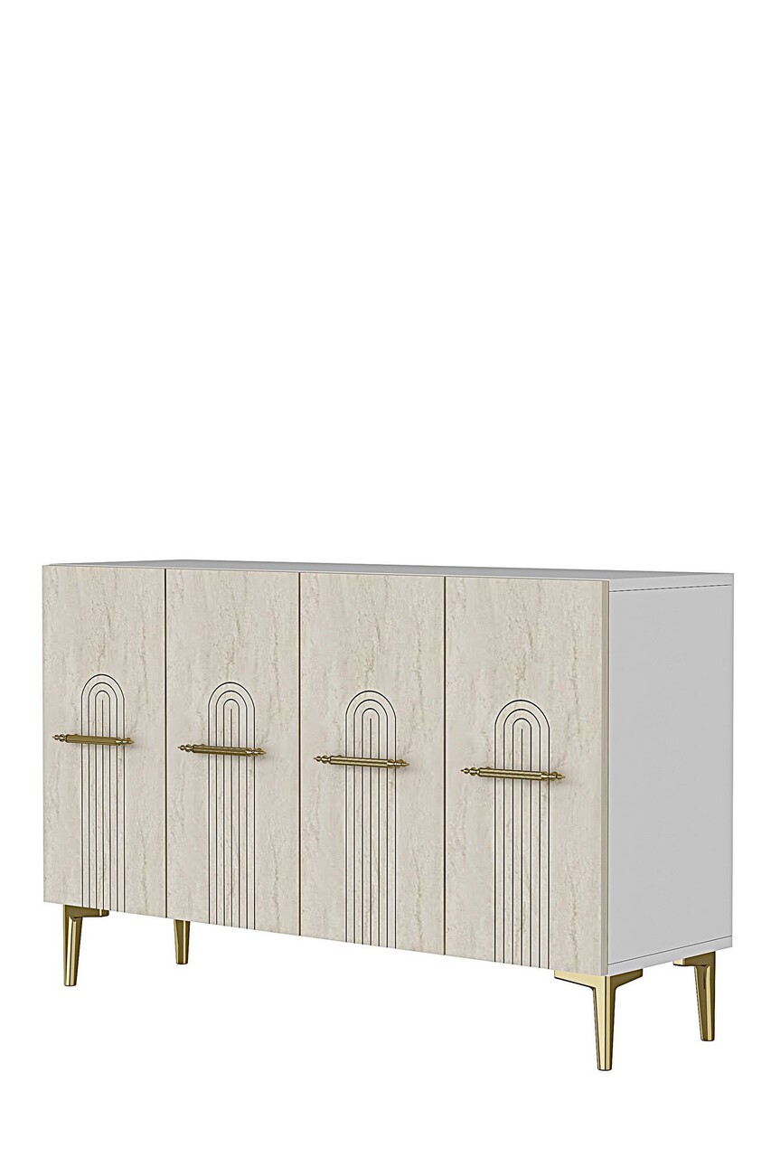Consola, Hanah Home, Ida 120, 120x79x32 cm, White / Travertine / Gold - view 4