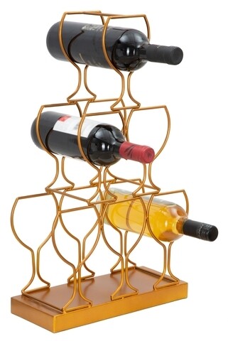 Suport pentru sticle de vin Mauro Ferretti, 31×12.7×53 cm, 6 sticle, fier, auriu Mauro Ferretti