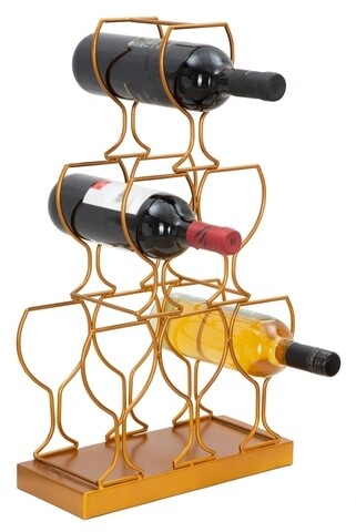 Suport pentru sticle de vin mauro ferretti, 31x12.7x53 cm, 6 sticle, fier, auriu