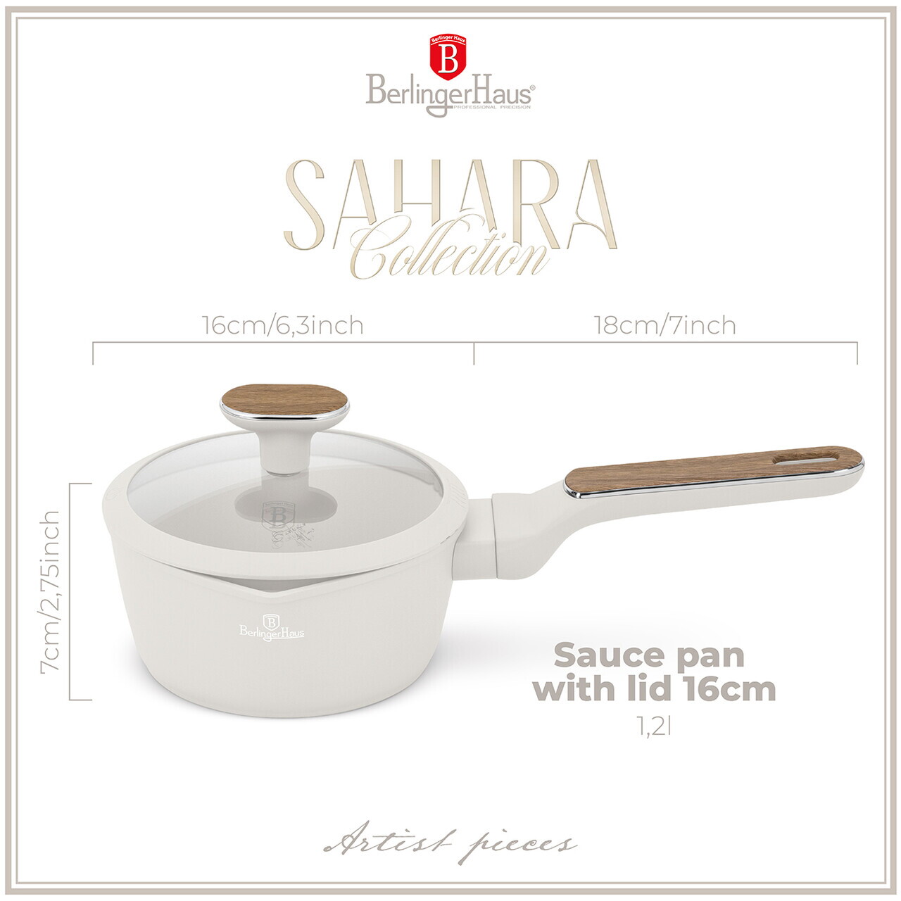 Cratita cu capac Berlinger Haus, Sahara Nordic, 16 cm, 1.2 L, aluminiu forjat, crem mat/natur - imagine 9