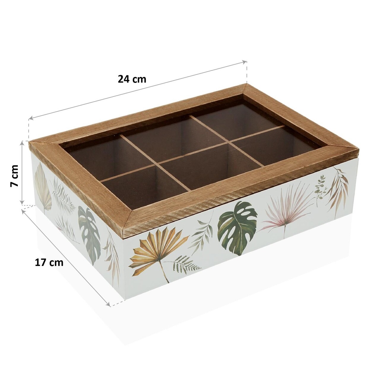 Cutie pentru ceai cu 6 compartimente Roxanne, Versa, 24 x 17 x 7 cm, lemn